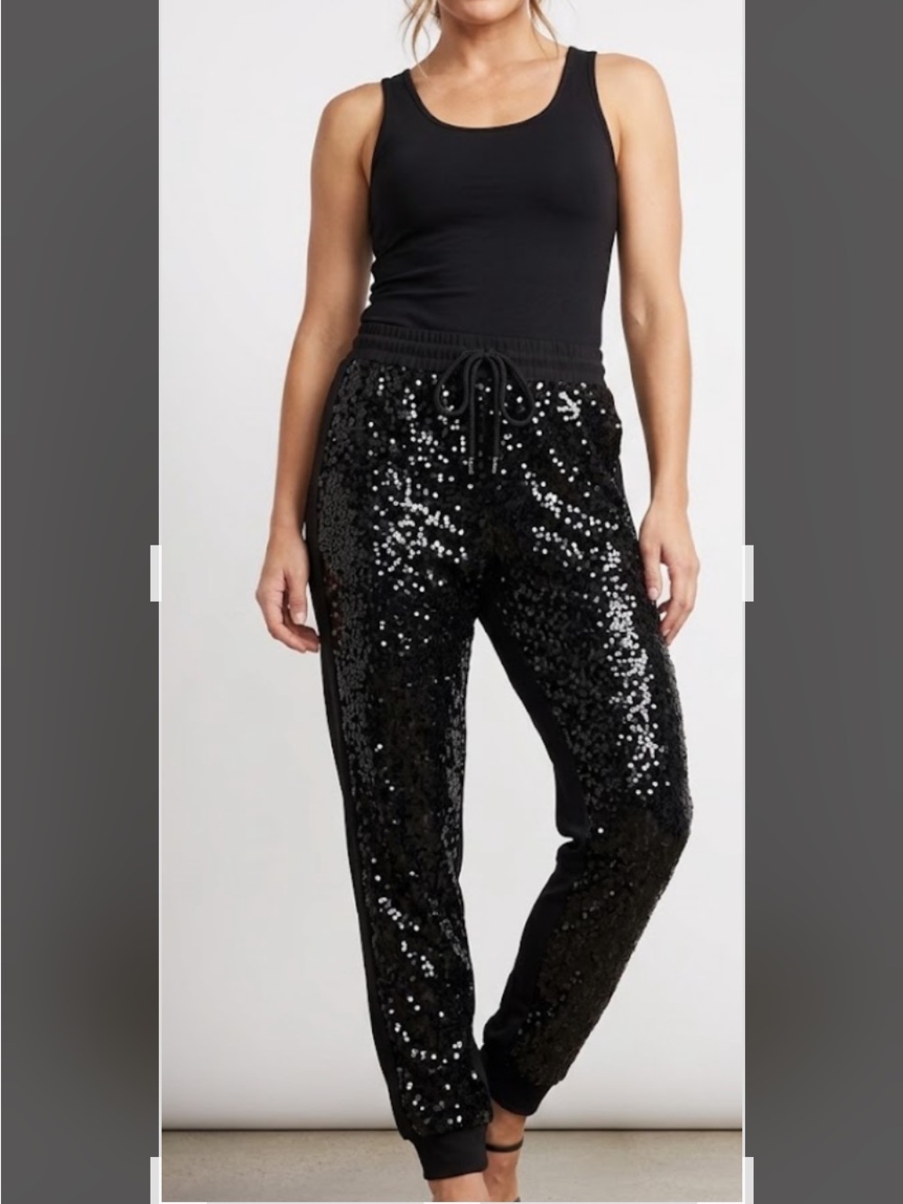 Black Sequin Jogger Pants - Women Plus SZ 3X